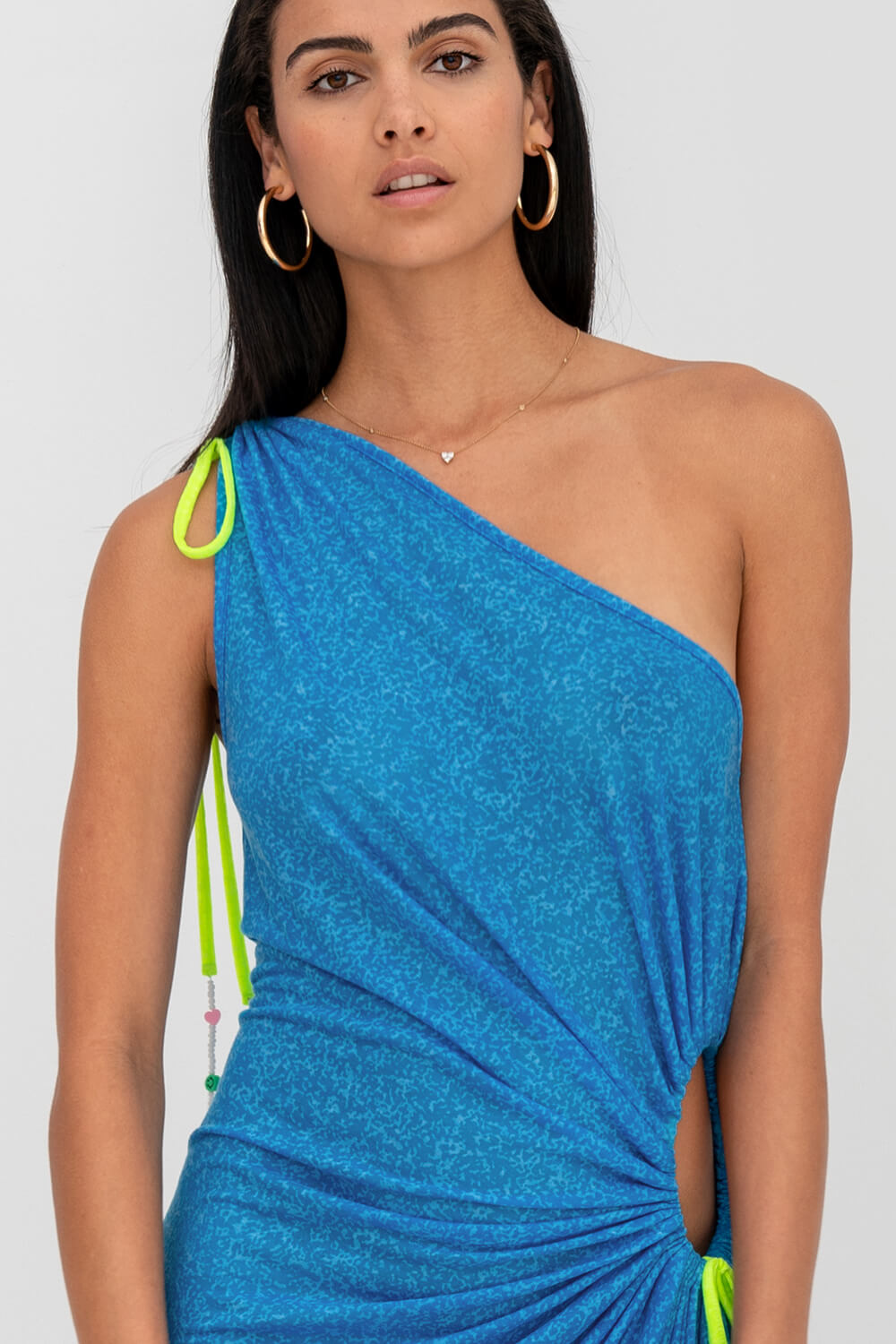 Ruched One Shoulder Cutout Dress Blue
