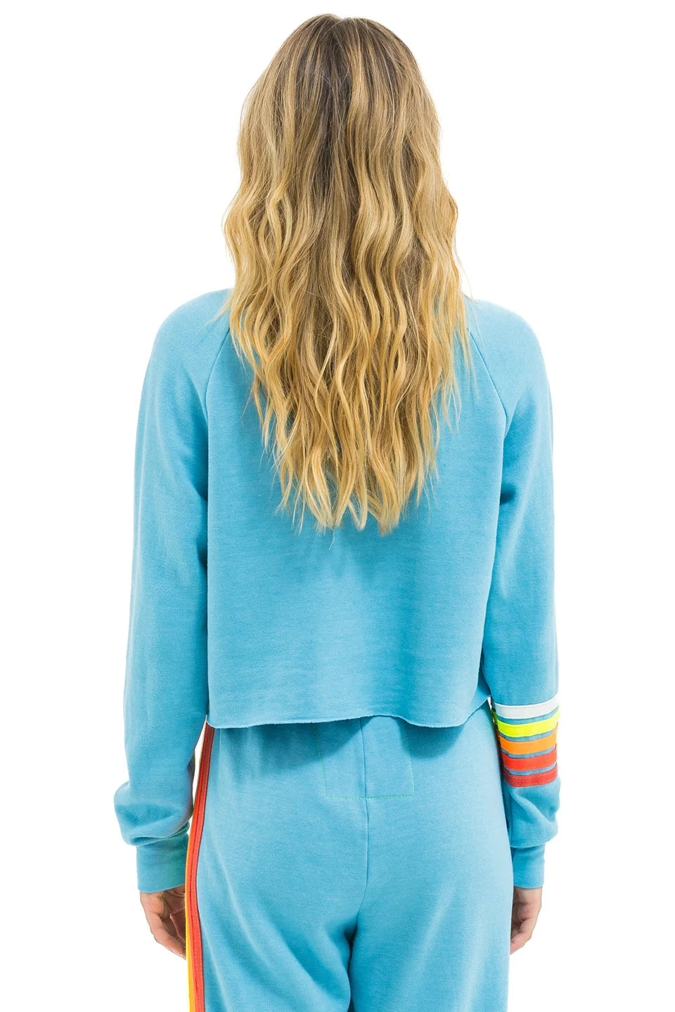 Bolt Rugby Stitch Cropped Crew Sweatshirt Aquamarine/White Neon