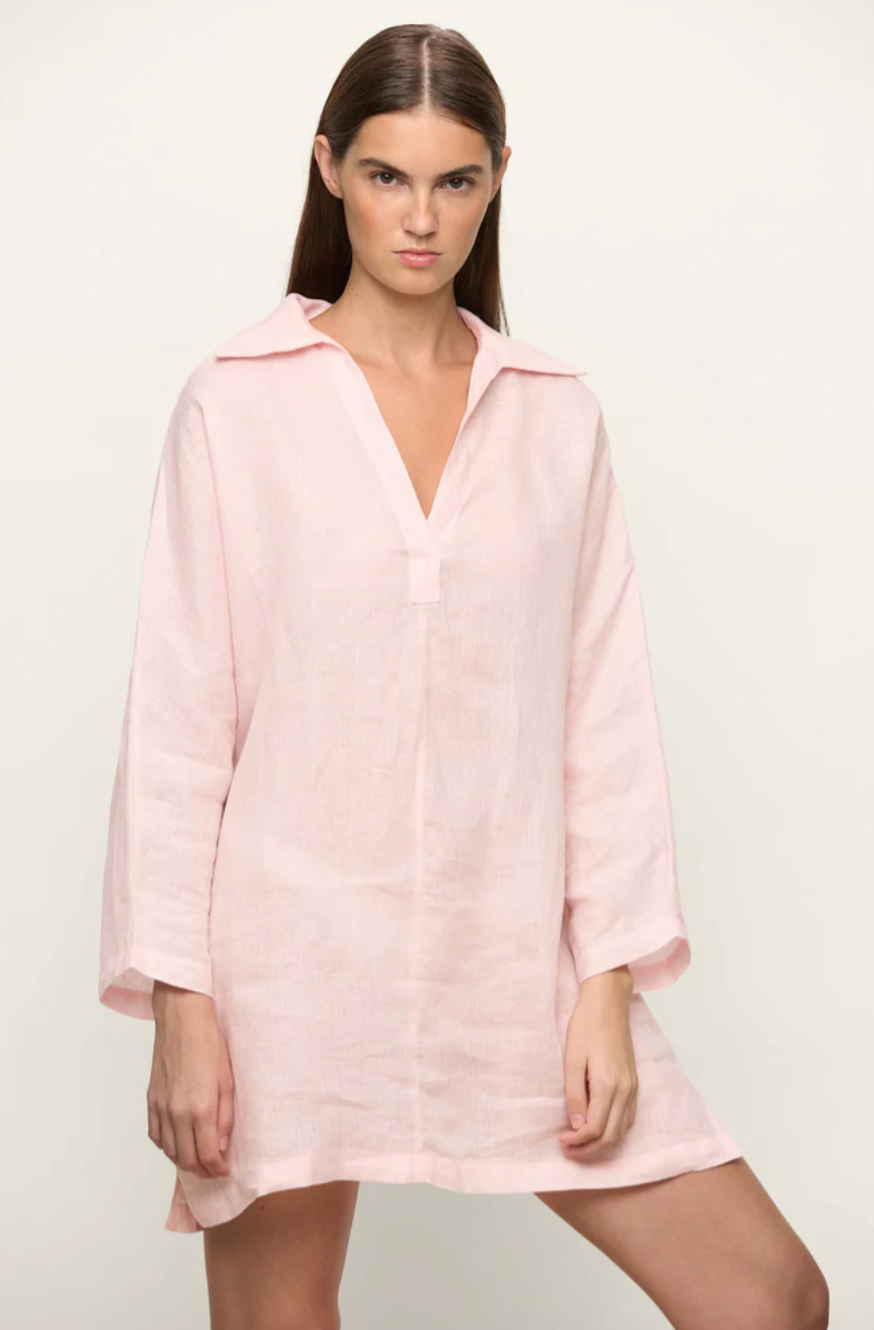 Mikoh Evie Collared Linen Kaftan in Foam White