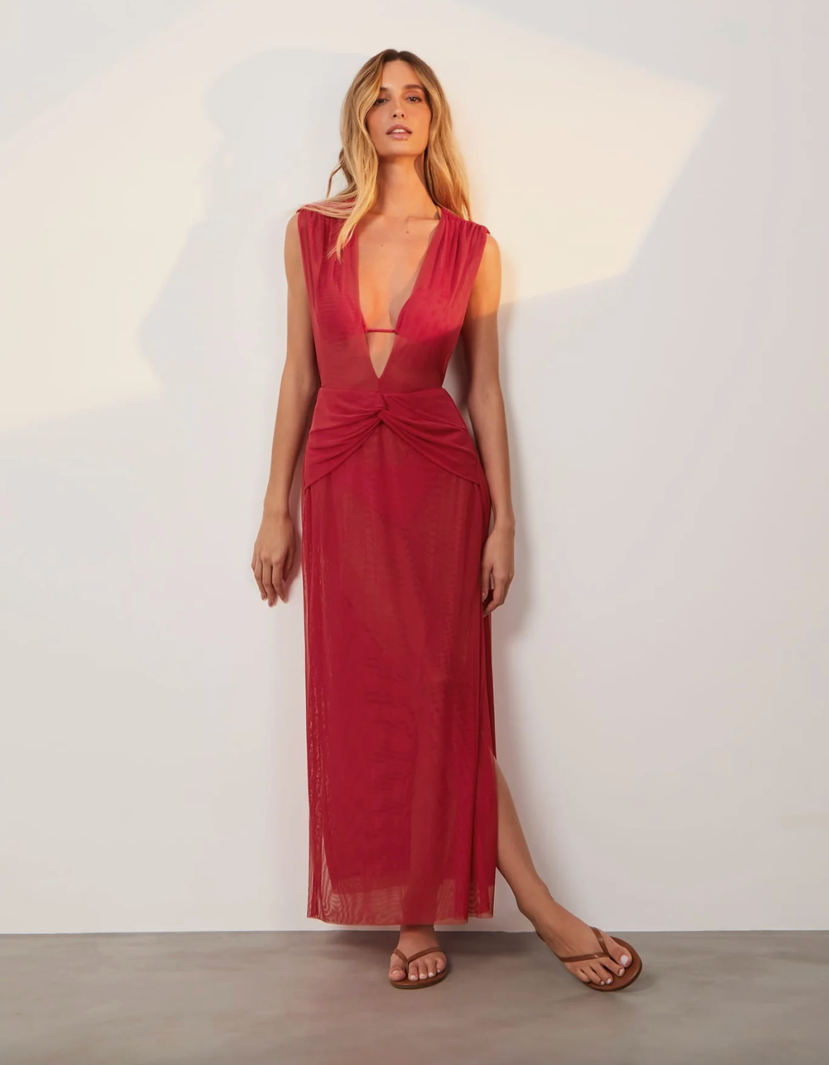 Solid Cindy Long Coverup Red