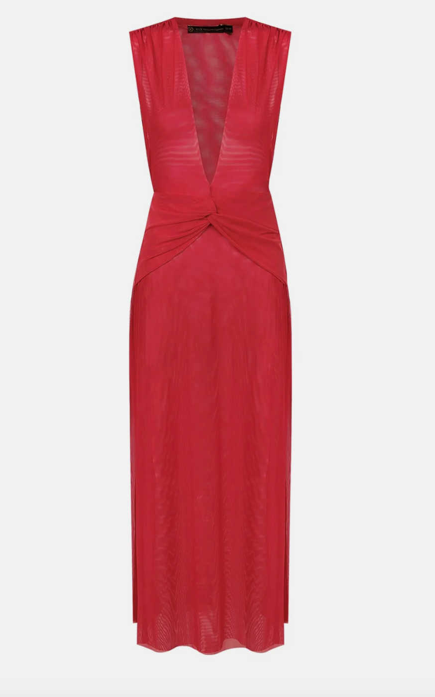 Solid Cindy Long Coverup Red