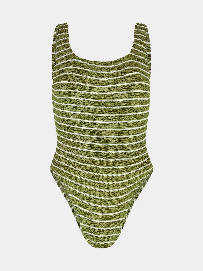 Square Neck One Piece Metallic Moss/White Stripe