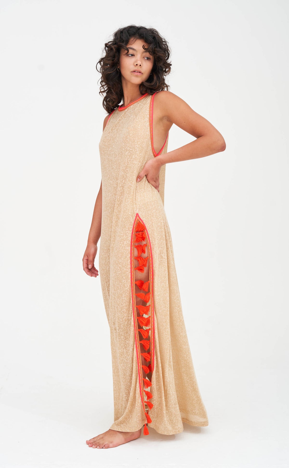 Pitusa Tassel Slit Dress Nude