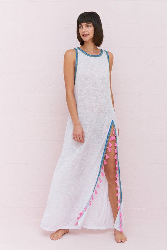 Pitusa Tassel Slit Dress White