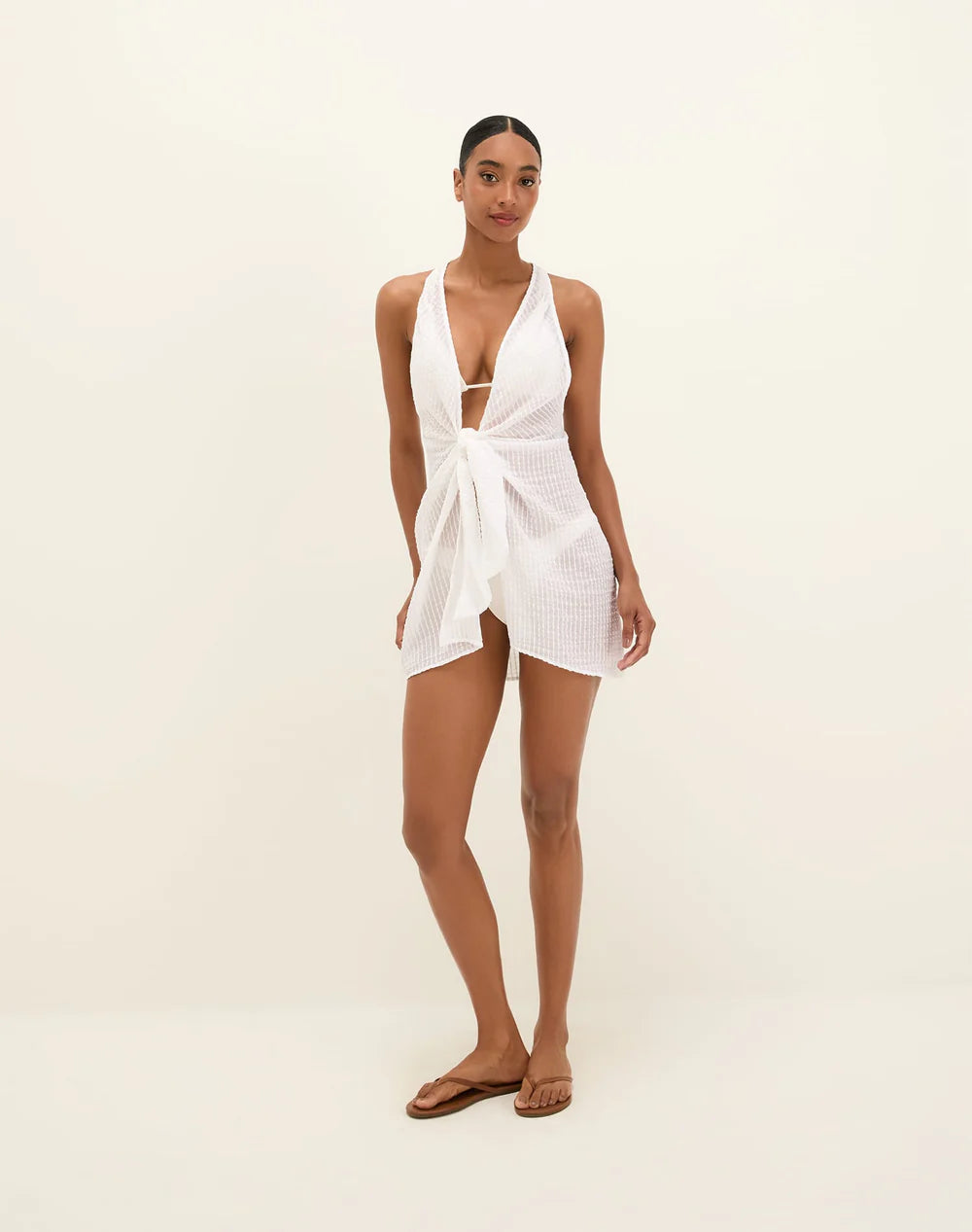 Mita Short Cover Up Off White in neutral — styled view | Belle Mar Swim
