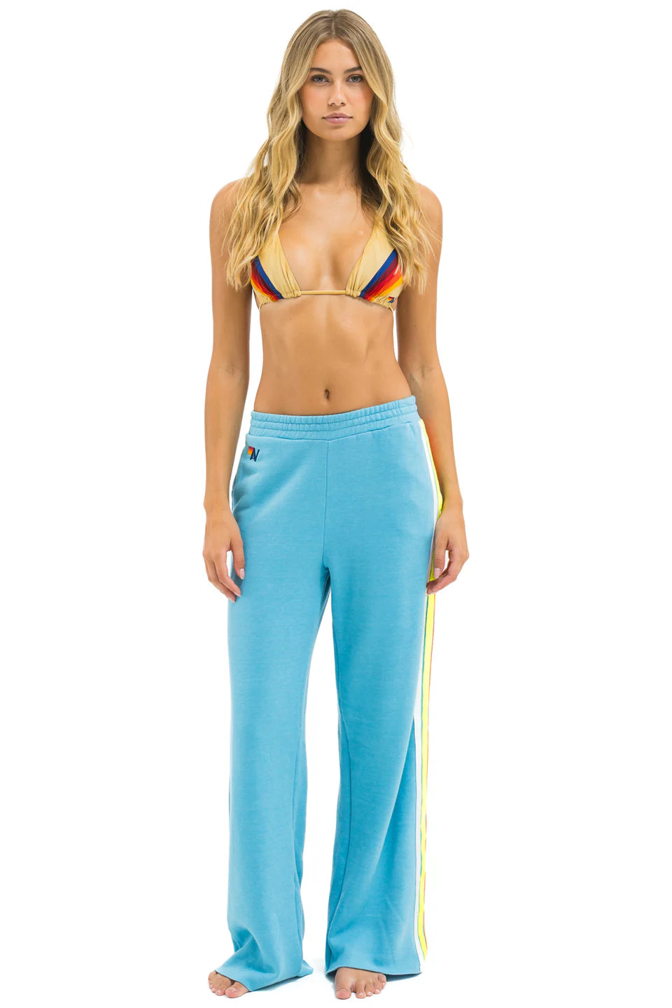 5 Stripe Wide Leg Pocket Sweatpants Aqua/White Neon