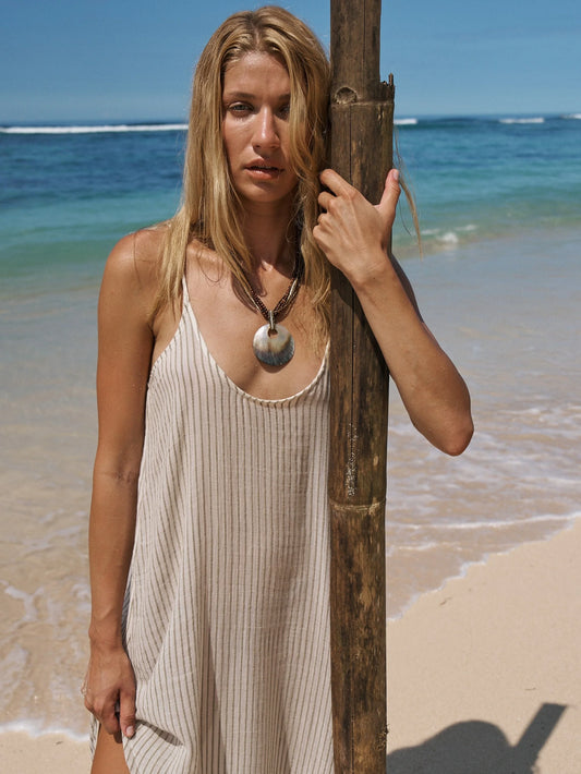 Yaz Dress Khaki Green Stripe