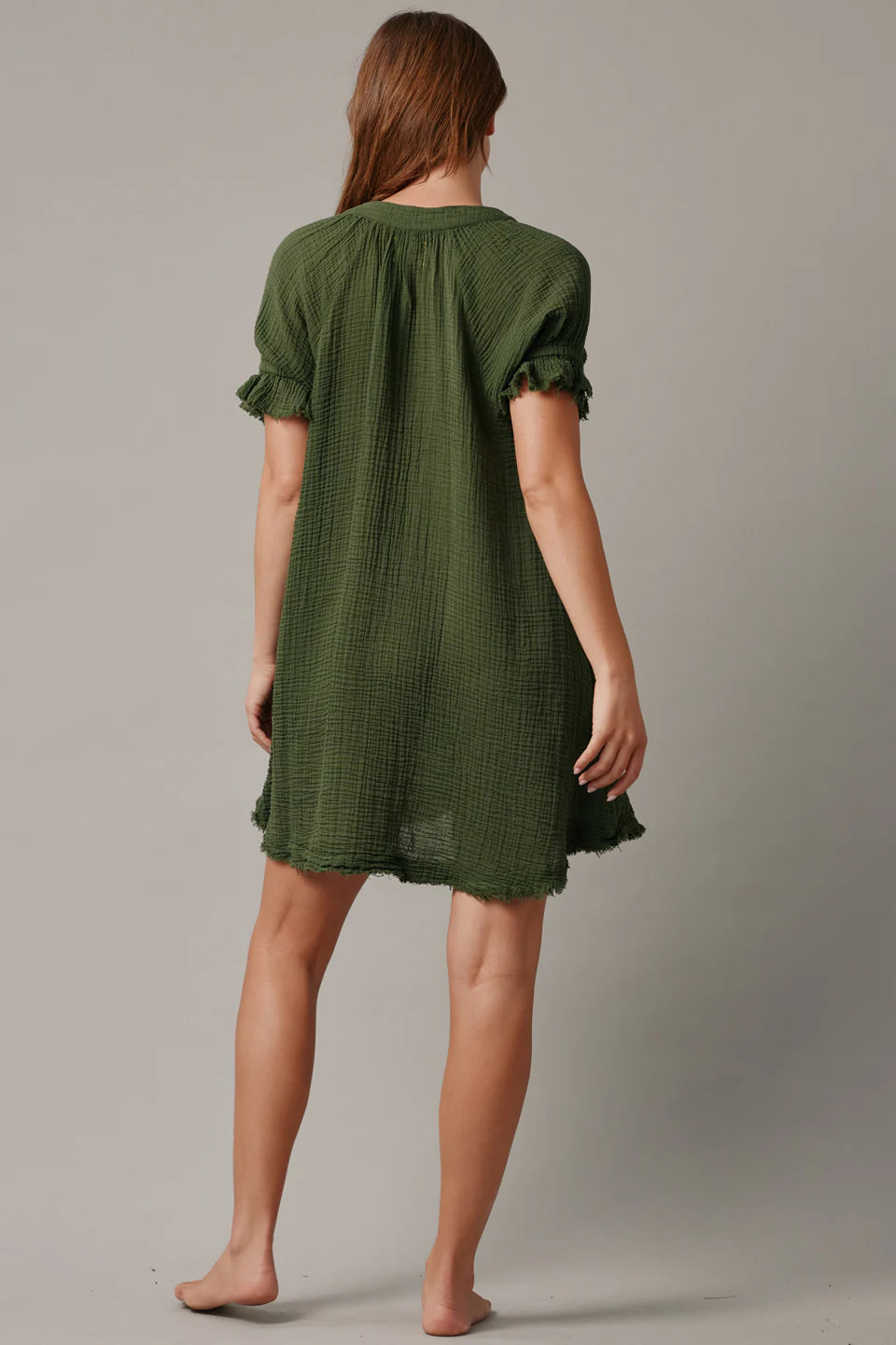 Antibes Puff Sleeve Caftan Lightweight Gauze Moss