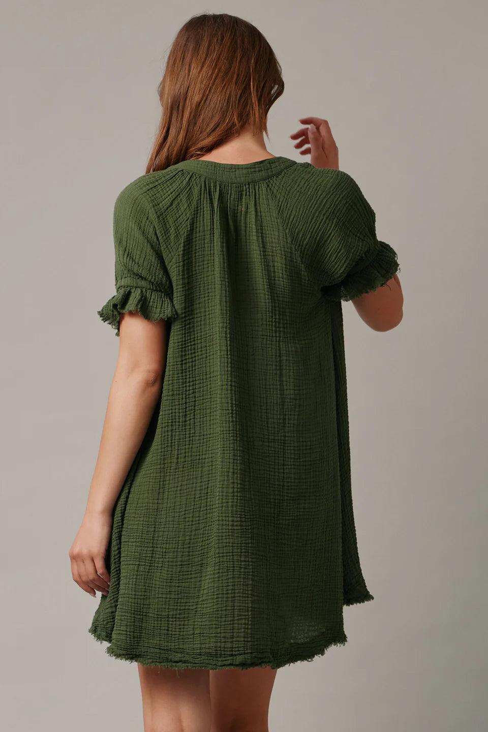 Antibes Puff Sleeve Caftan Lightweight Gauze Moss
