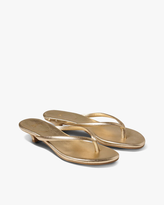Corella Leather Kitten Heel Thong Sandal Gold