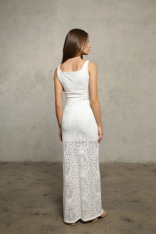 High Slit Lace Maxi Skirt Dove