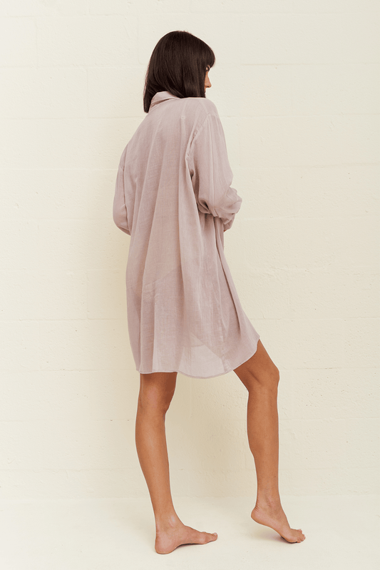 Puka Shell Shirt Dress Mauve