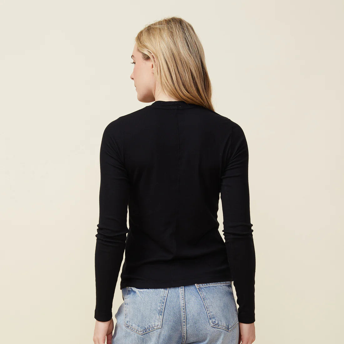 Supimafine Rib Long Sleeve Crew in Black