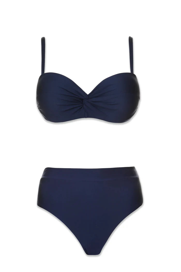 Twist Underwire Bra Navy in navy — close-up | Belle Mar Swim