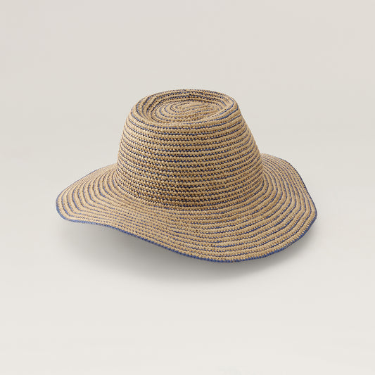Stevie Raffia Stripe Fedora Natural/Lapis