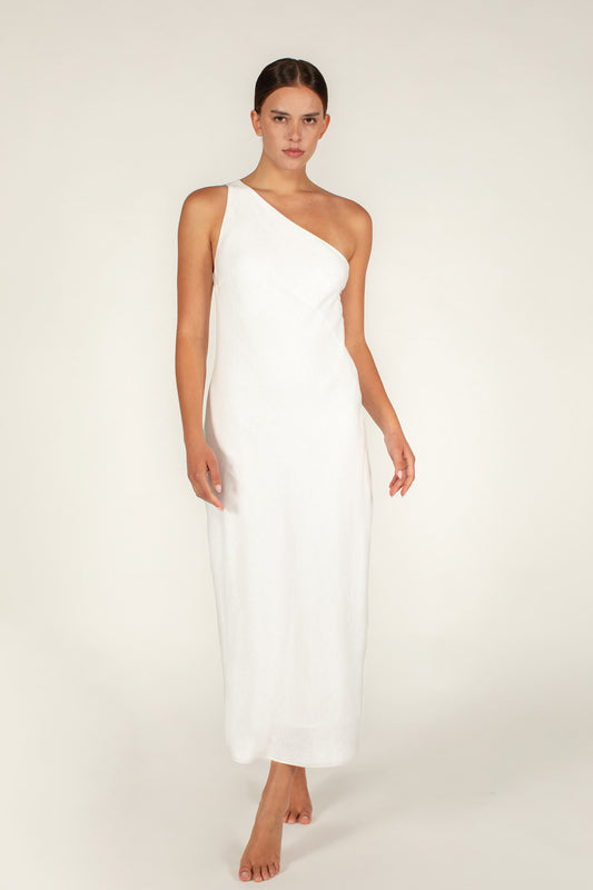 Linen Vera One Shoulder Maxi Dress Foam