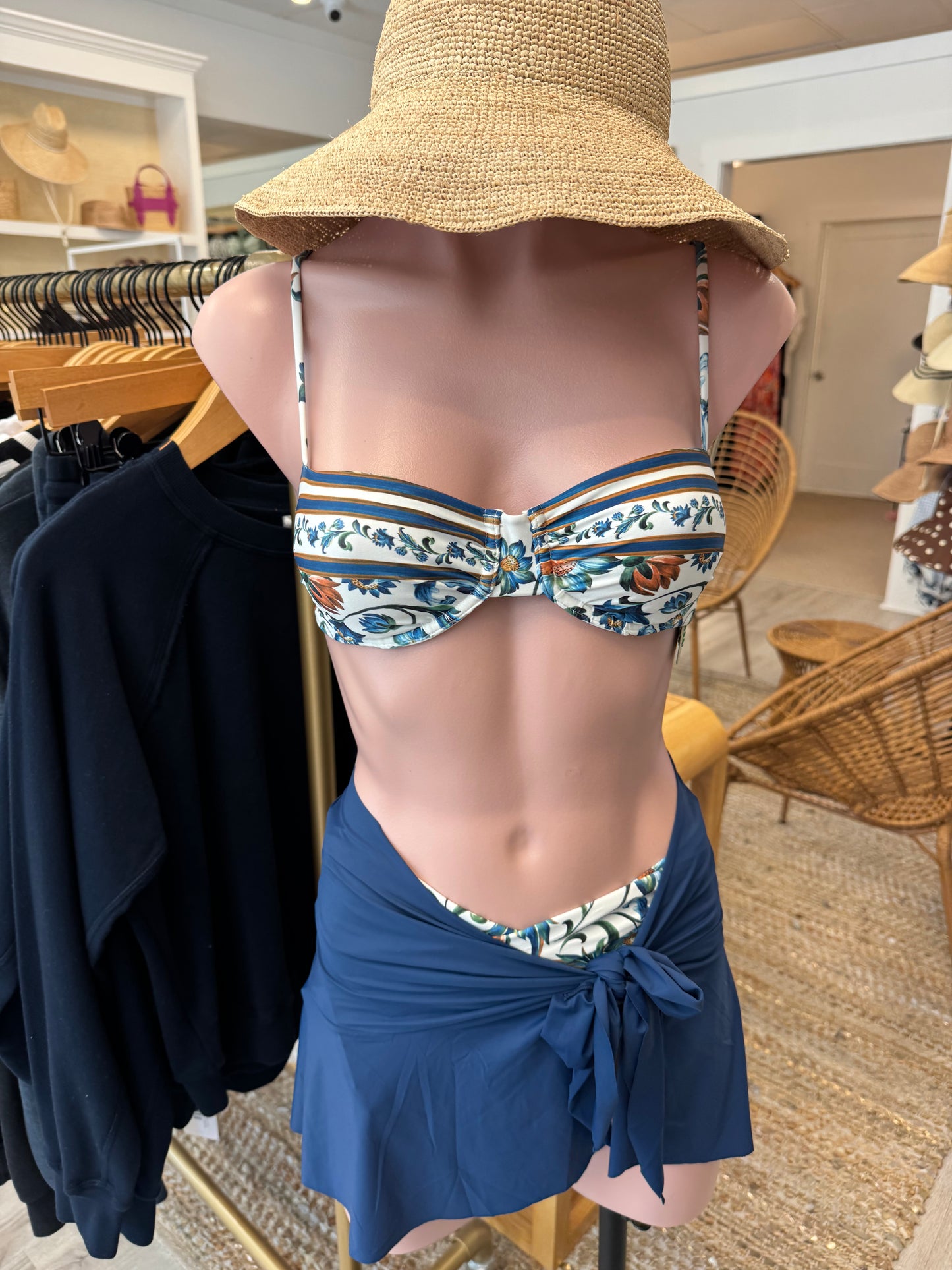 Farm Rio Flora Tile Off-White Underwire Bikini Top in white — front view | Belle Mar Swim
