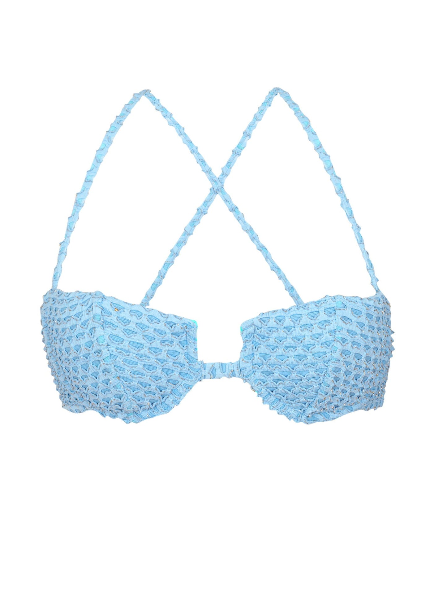 Rio de Sol Juliette Top Cianita Drift in light blue — front view | Belle Mar Swim