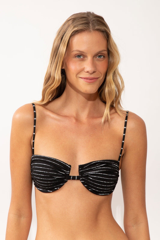 Zaya Top Black Linea in black — detail view | Belle Mar Swim