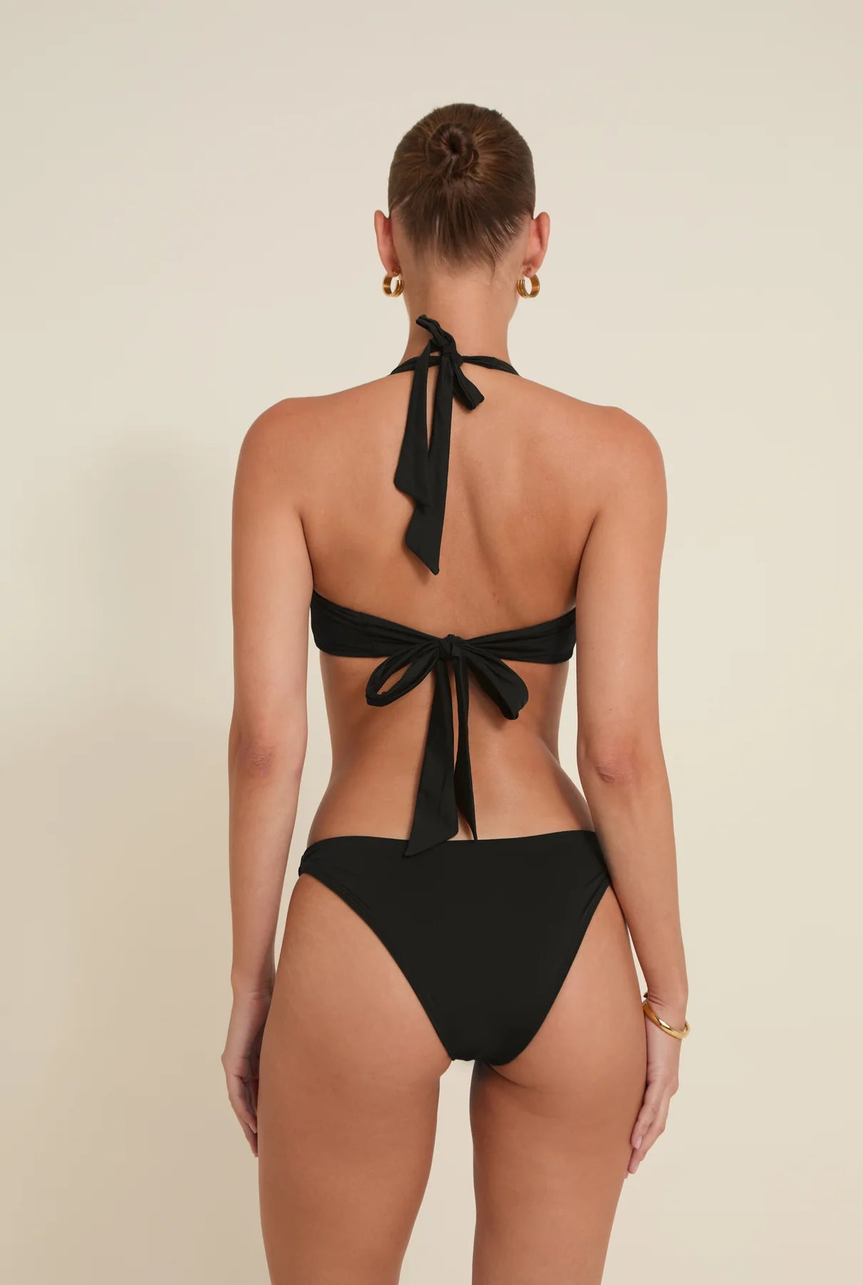 Away That Day Amalfi Low Rise Bottom Black Soft Touch in black — front view | Belle Mar Swim