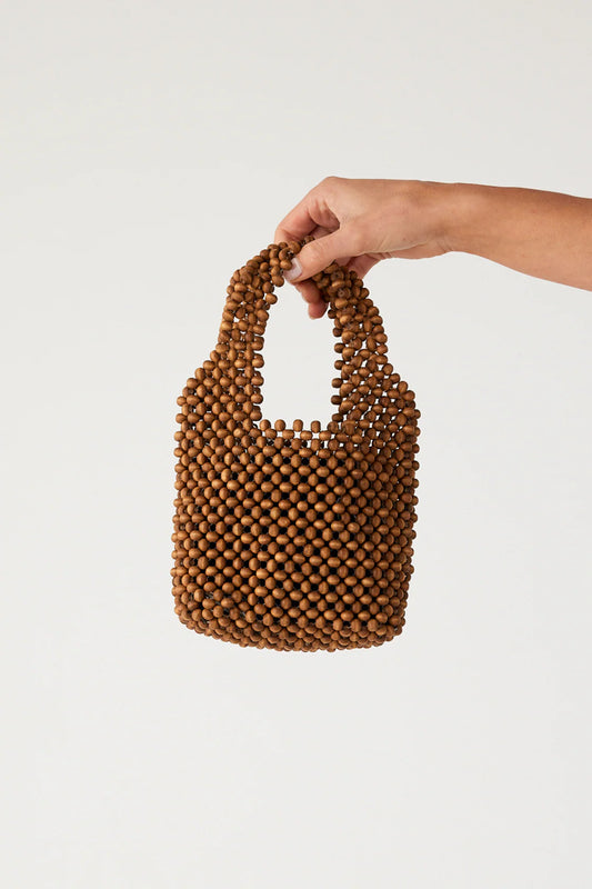 Small Beaded Bucket Bag Walnut