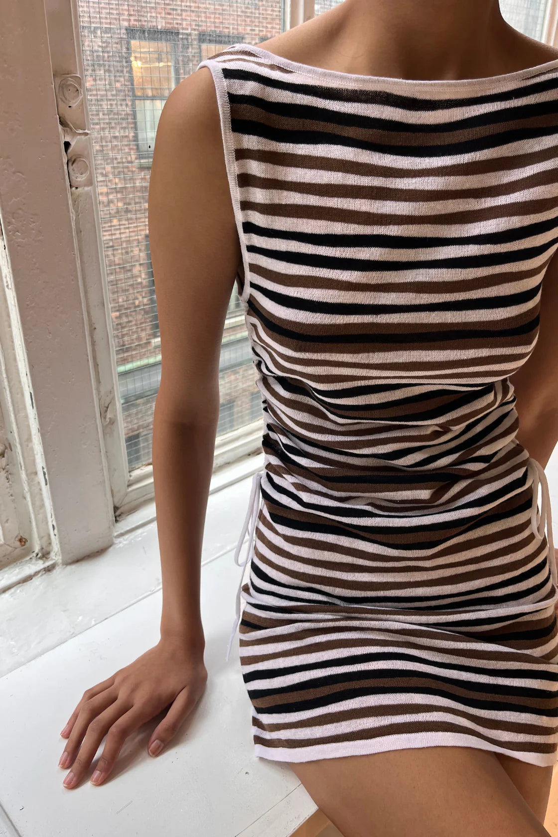 Knit Mini Dress Black Stripe in black — view 8 | Belle Mar Swim