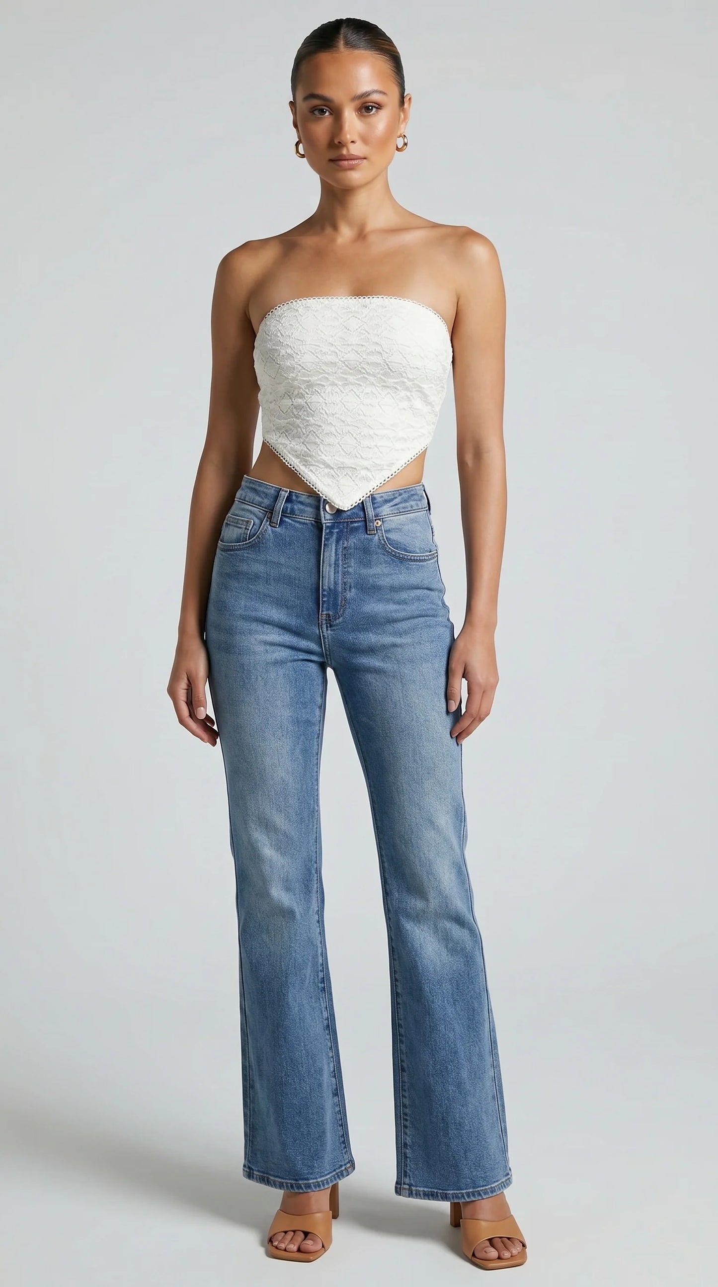 Diamond Crinkle Apron Top Cream