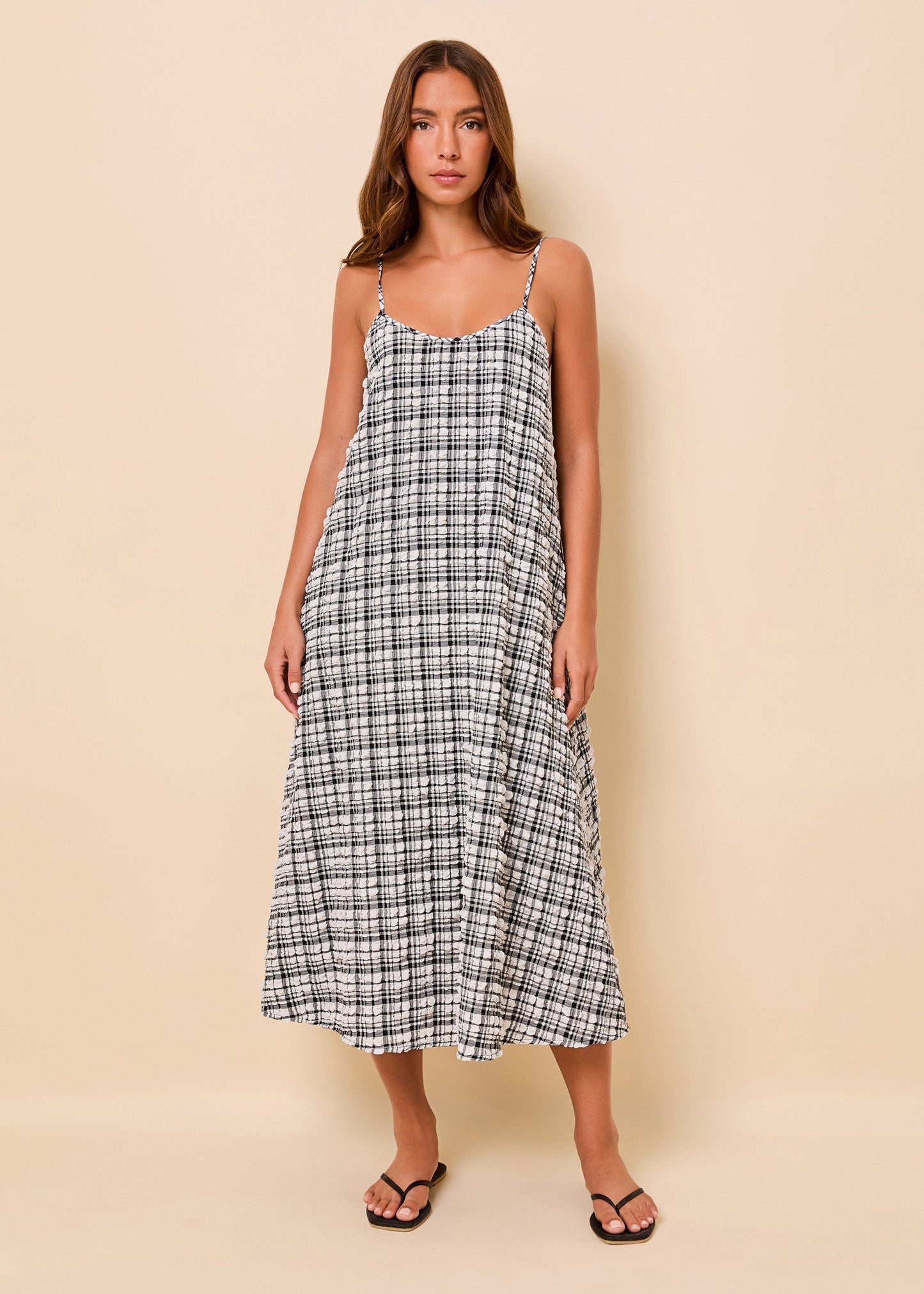 Lois Dress Puckered Plaid Noir - front