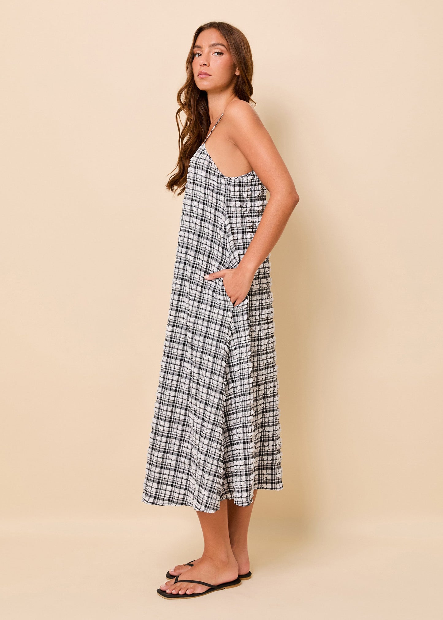 Lois Dress Puckered Plaid Noir - view