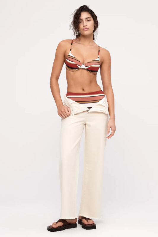 Zulu & Zephyr Balconette Bra Cup Top Earth Stripe in neutral — front view | Belle Mar Swim