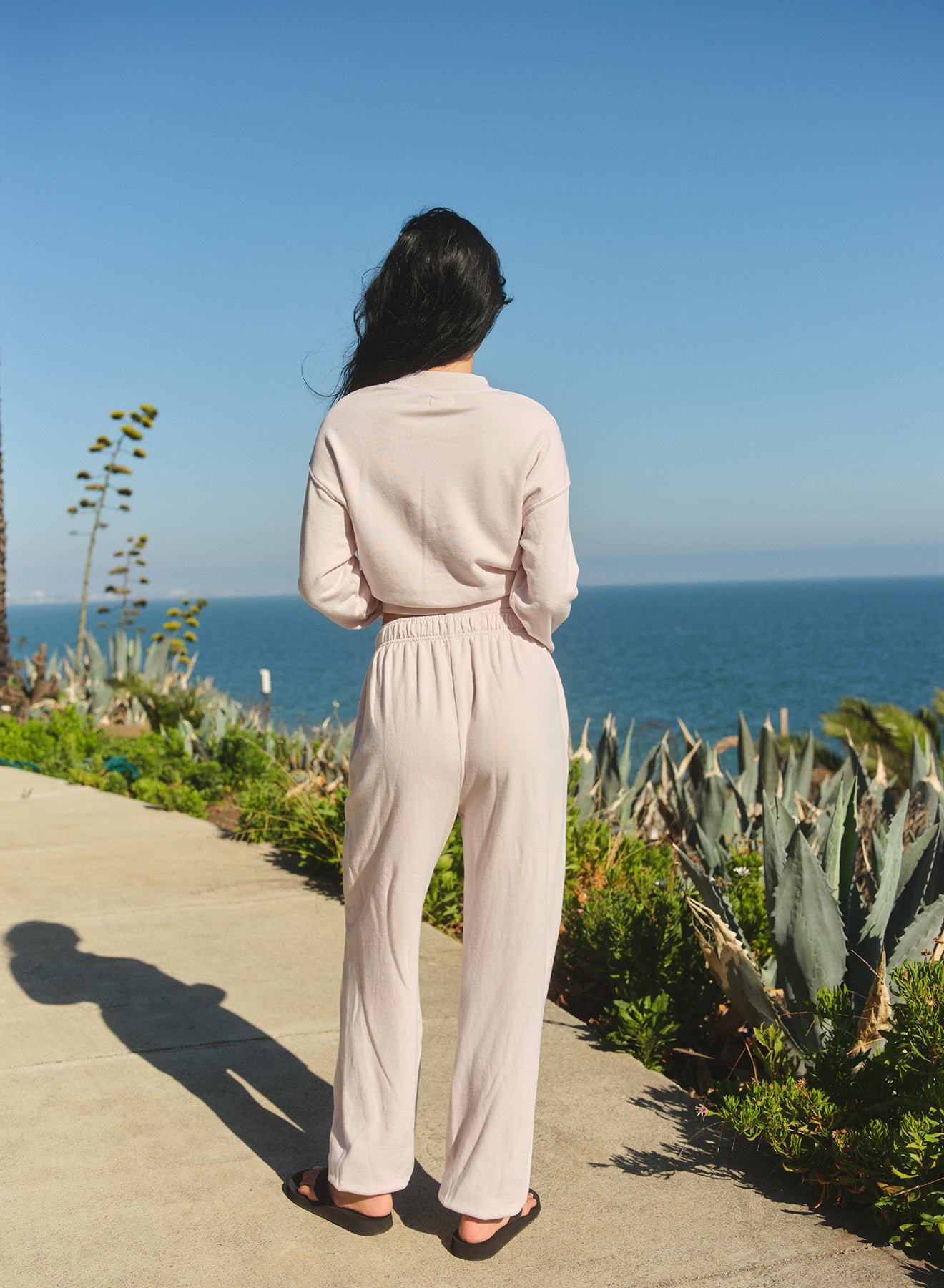 Sundry Athletic Sweatpant St Tropez Stamp Oyster in cream — front view | Belle Mar Swim