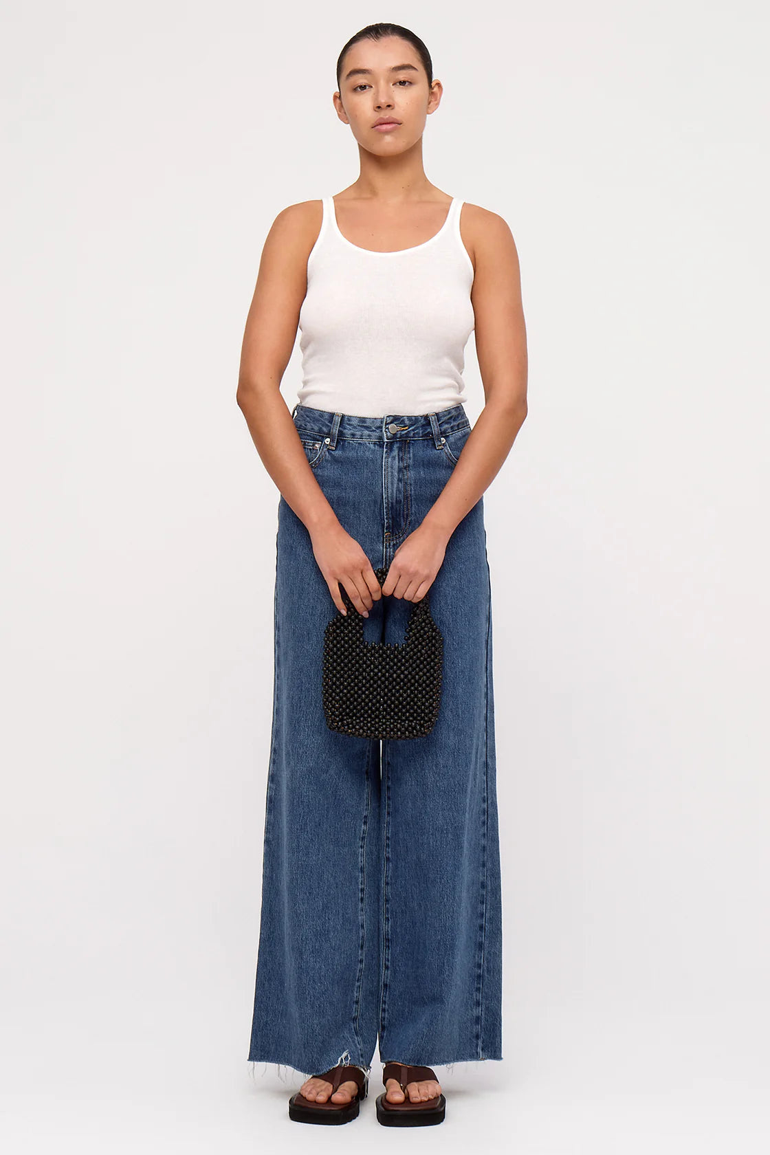 Small Beaded Bucket Bag Black