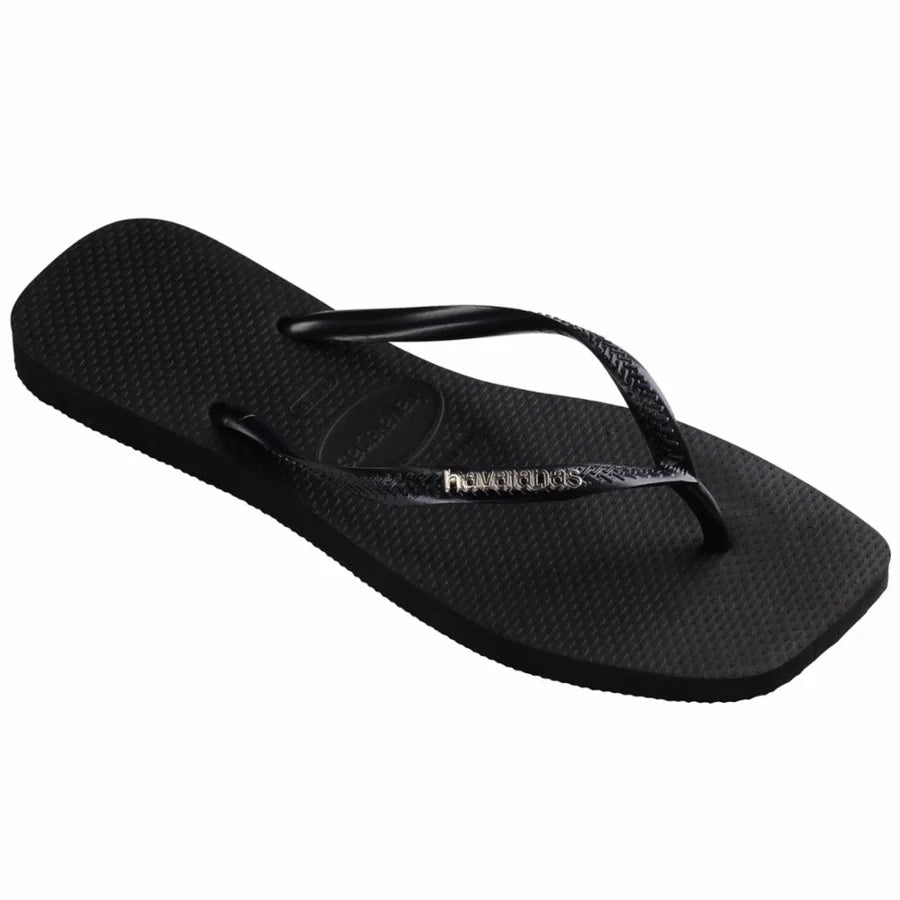Slim Square Logo Flip Flop Black Silver