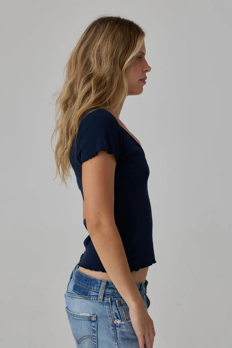 Vicki V Neck Tee Cadet