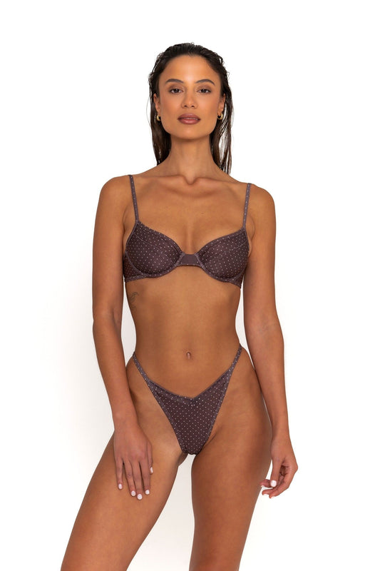 Harper Bottoms Peaches in brown — back view | Belle Mar Swim