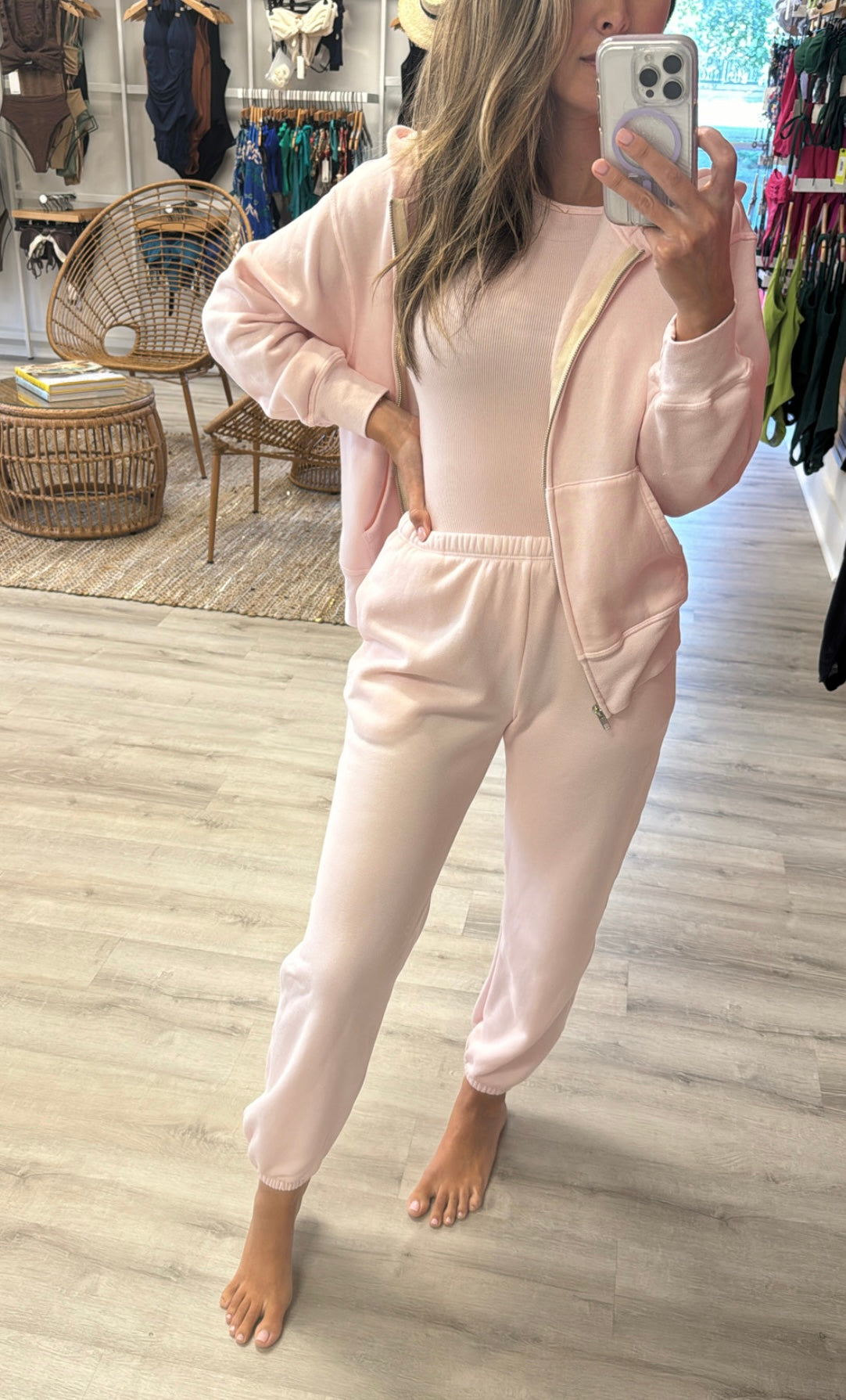 Monrow Teddy Fleece Relaxed Sweatpant in Pink Sorbet