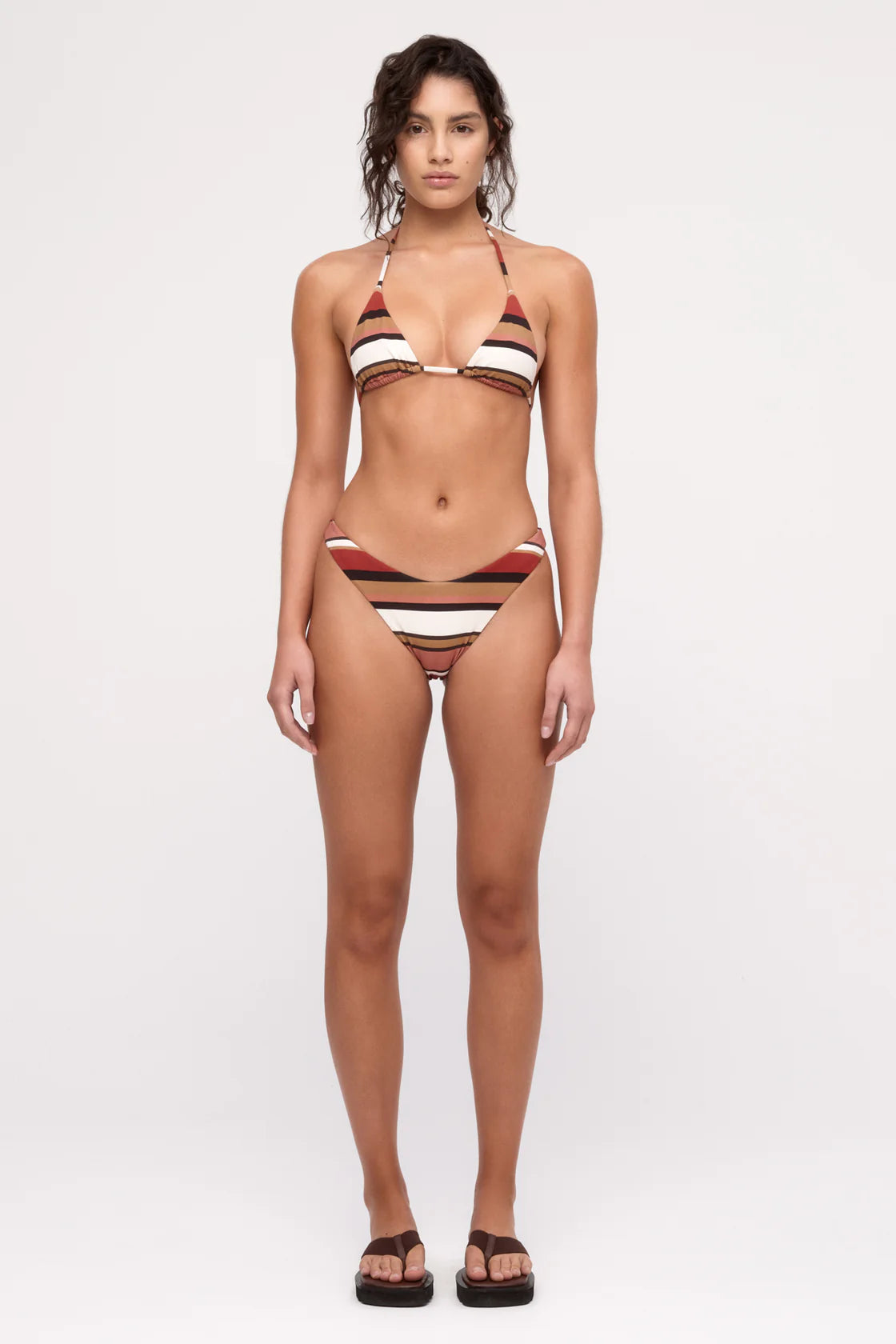Curve Brief Earth Stripe in neutral — back view | Belle Mar Swim
