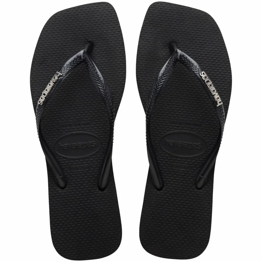 Slim Square Logo Flip Flop Black Silver