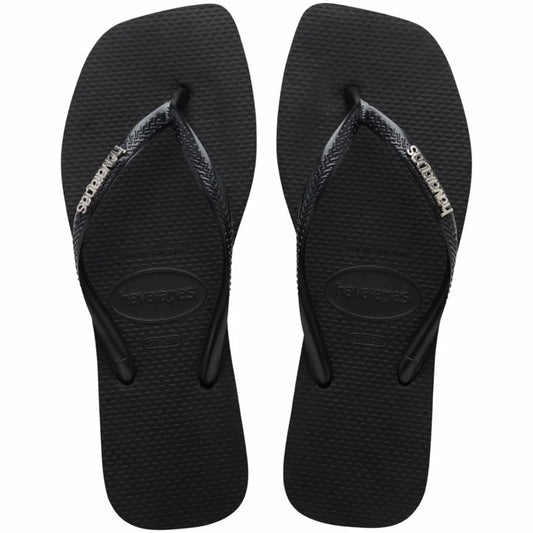 Slim Square Logo Flip Flop Black Silver
