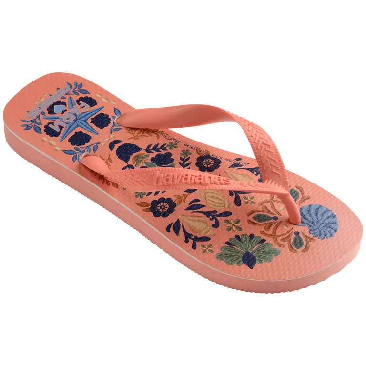 Havaianas FARM Rio Seashell Tapestry Flip Flops in Peach Rose