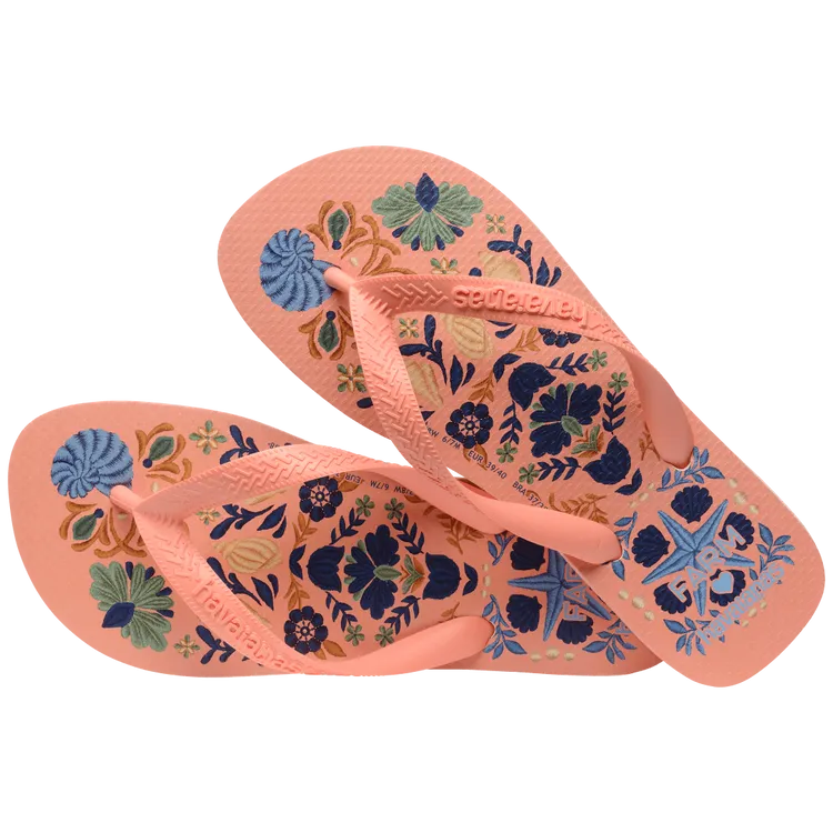 Havaianas FARM Rio Seashell Tapestry Flip Flops in Peach Rose