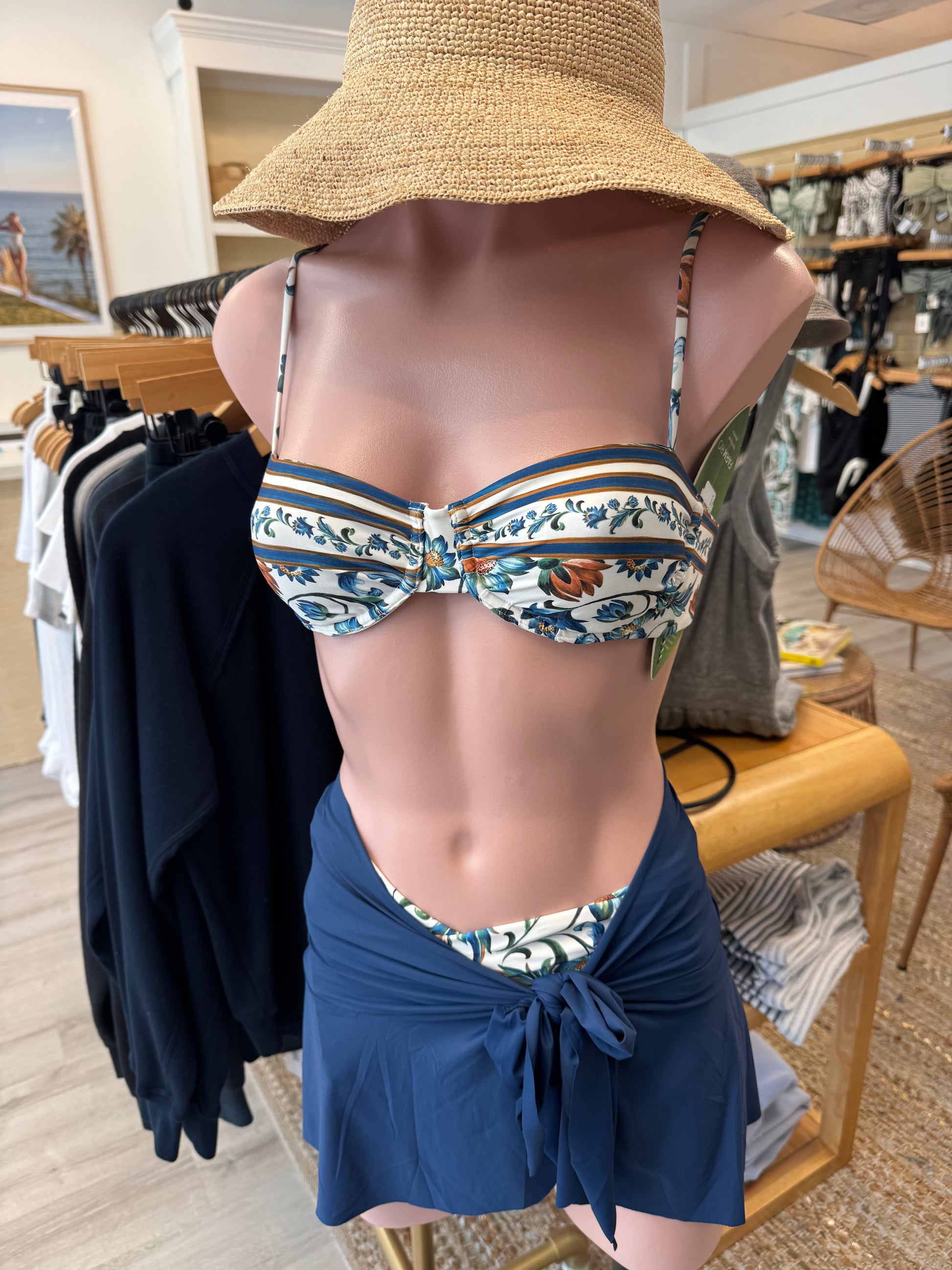 Flora Tile Off-White Underwire Bikini Top in white — back view | Belle Mar Swim