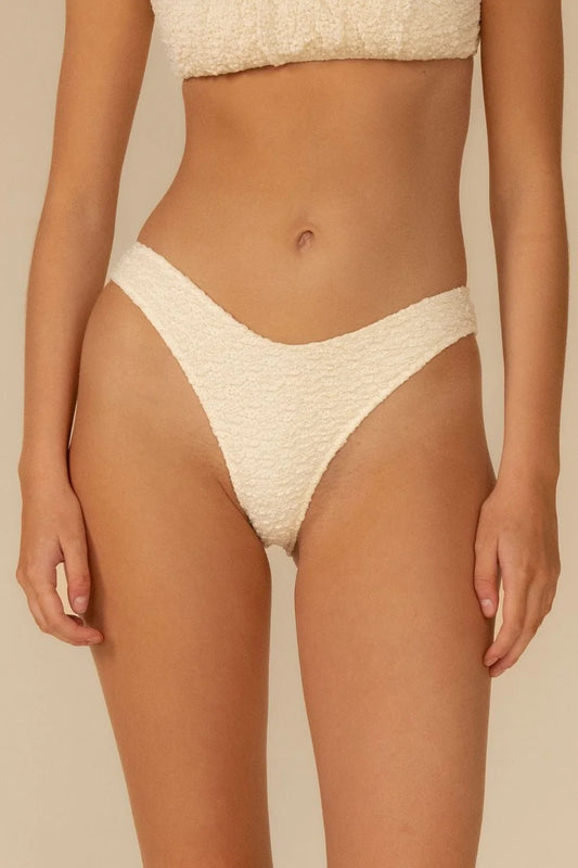Amalia Texture Lulu (Zig-Zag Stitch) Bikini Bottom in white — detail view | Belle Mar Swim