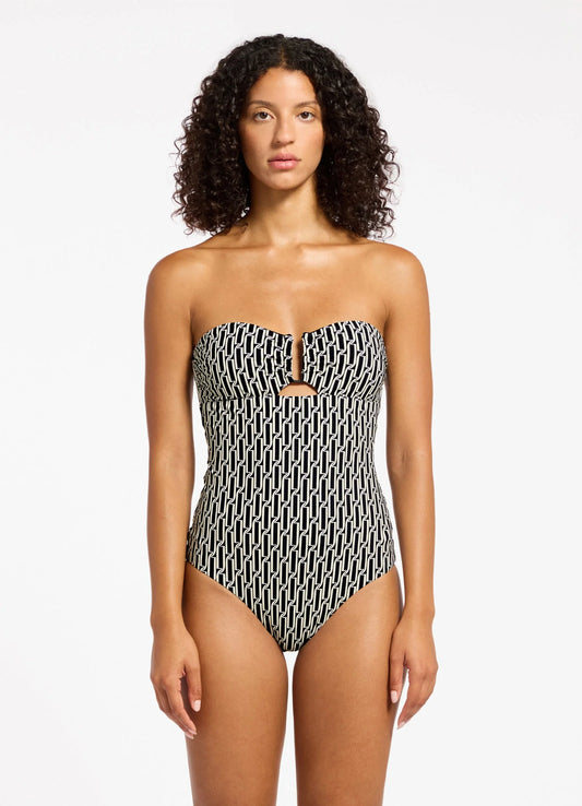 Spring Geo Bandeau One Piece Black