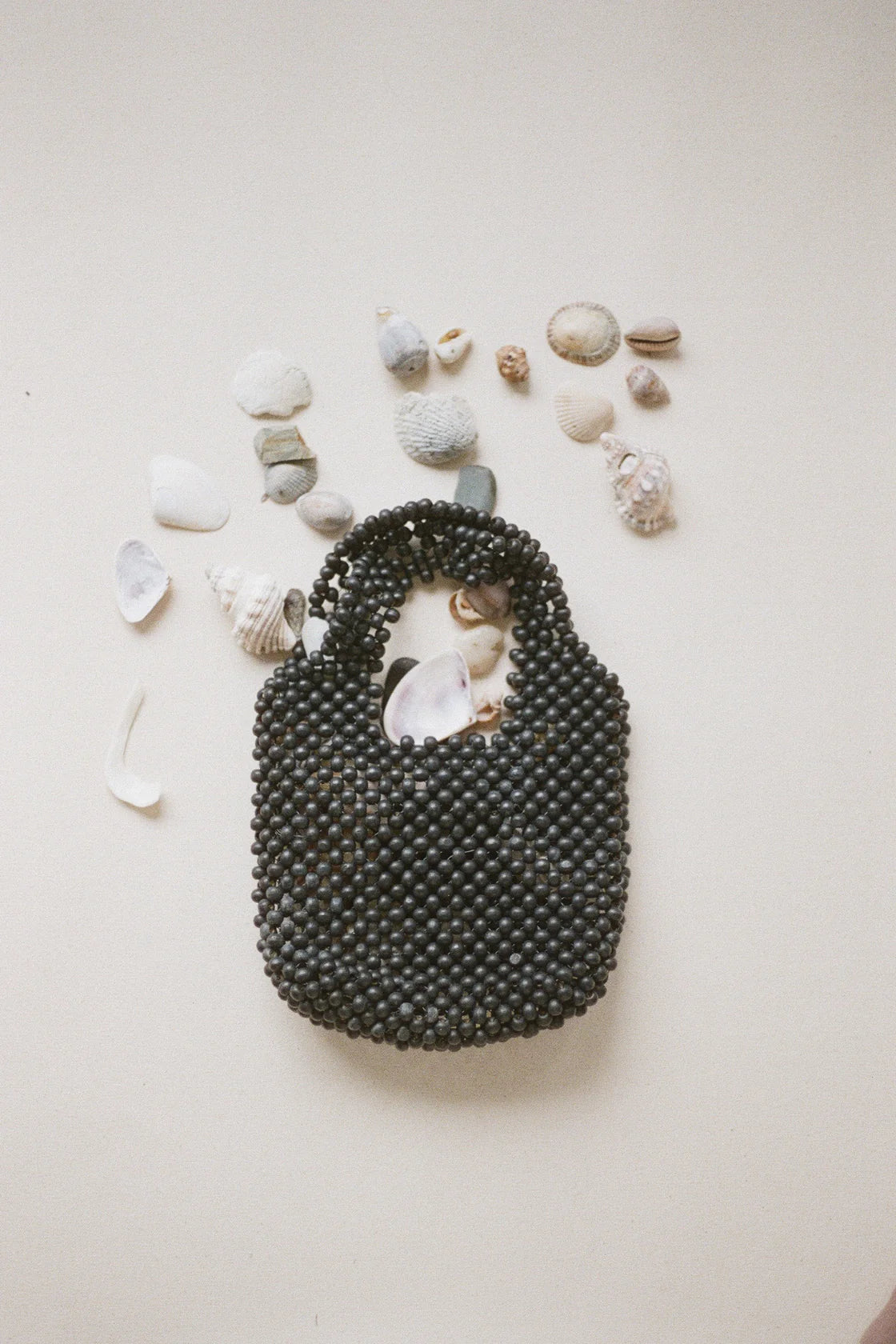 Small Beaded Bucket Bag Black
