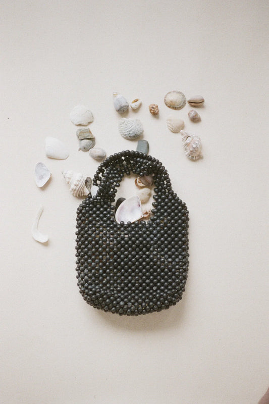 Small Beaded Bucket Bag Black