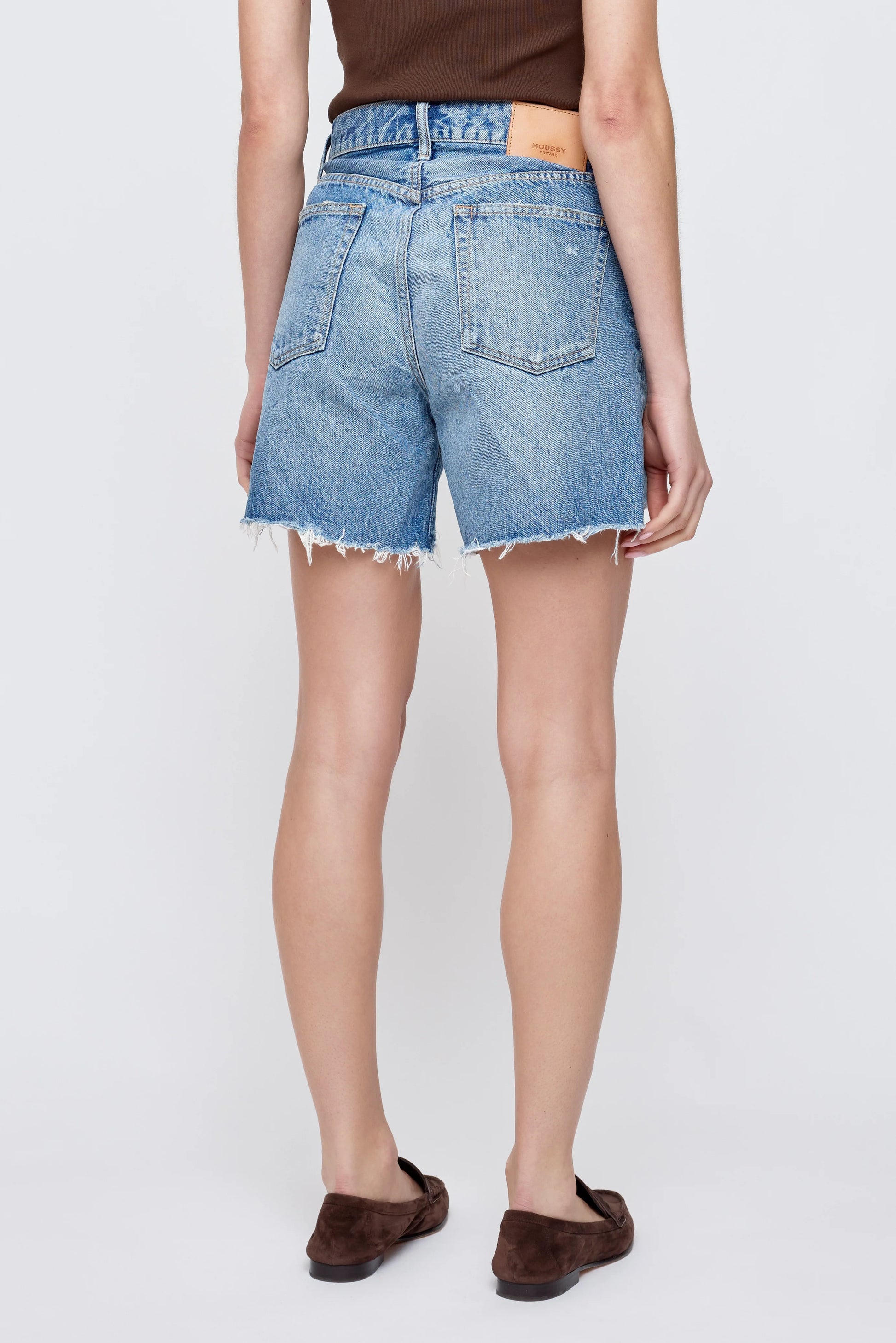 moussy high rise women's denim cutoff shorts long