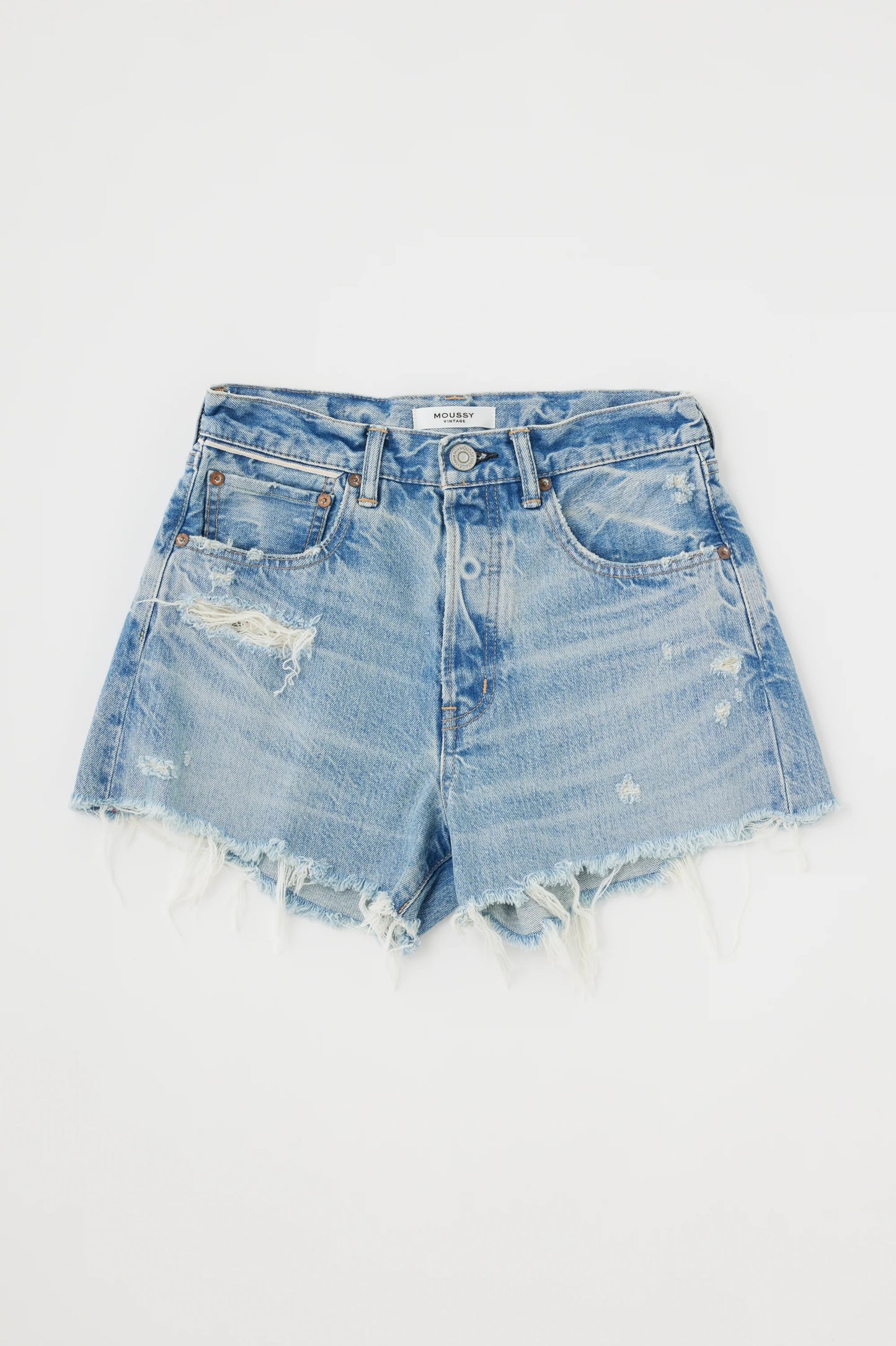 moussy distressed cutoff denim shorts light wash 