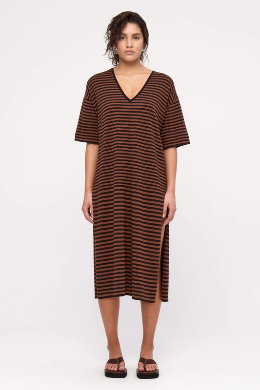 Knit Dress Brown Stripe