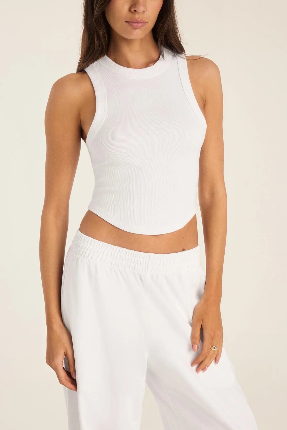 Daybreak Essential Crop Tank White Cotton Rib